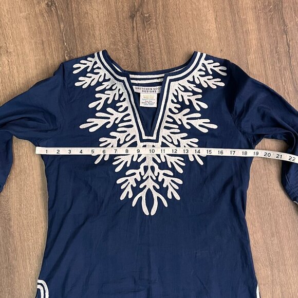 Gretchen Scott Cotton Embroidered Tunic - The Reef Navy Sz XS - Picture 6 of 10